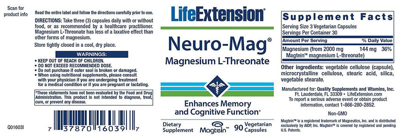 Life Extension Neuro-Mag Magnesium L-Threonate 90 Vegetarian Capsules