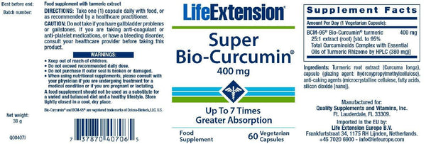 Life Extension Super Bio-Curcumin 400mg 60 Vegetarian Capsules