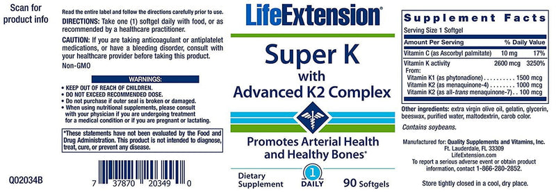 Life Extension Super K with Advanced K2 Complex 90 Softgels