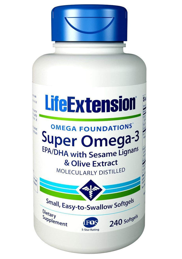 Life Extension Super Omega-3 EPA/DHA with Sesame Lignans and Olive Extract 240 easy-to-swallow softgels